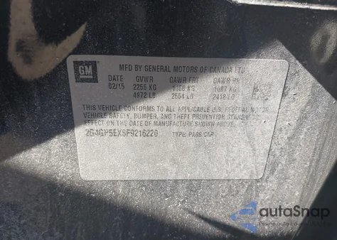 2015 Buick Regal Turbo Premium I z USA, uszkodzony, nr VIN 2G4GP5EX8F9216220